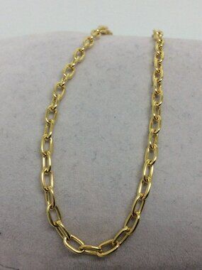14k Yellow Real Gold Rolo Loop Charm Bracelet 7''  Long 3.50gr